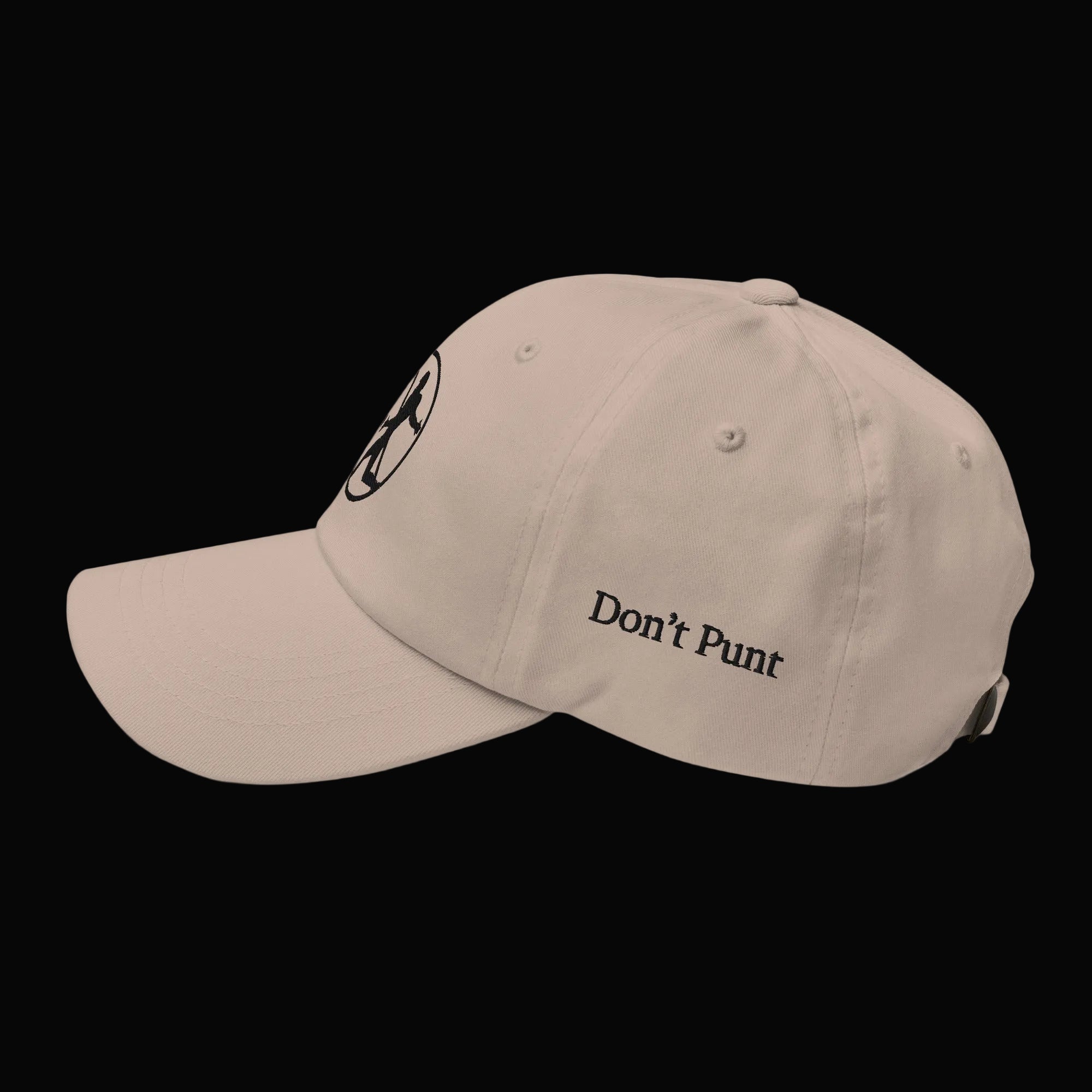 Don't Punt poker dad hat in khaki stone side view - funny Texas Hold'em cap for poker players