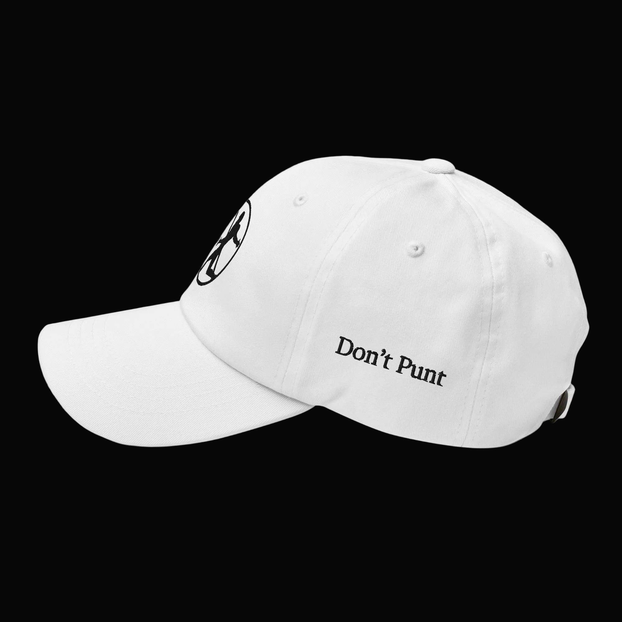 Don't Punt poker dad hat in white side view - funny Texas Hold'em cap for poker players